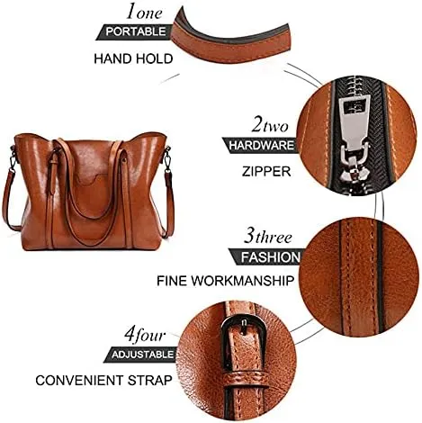 Womens Leather Purses and Handbags Top Handle Satchel Bags Tote Bags Tote Purses for Women (Brown)