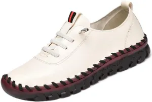 Women's Leather Soft Bottom Flat Shoes Handmade Women Loafers Casual Slip On Orthopedic Sneakers Walking Flats Beef Tendon Leisure Set of Feet Breathable Round Head Non-Slip Mom Loafers