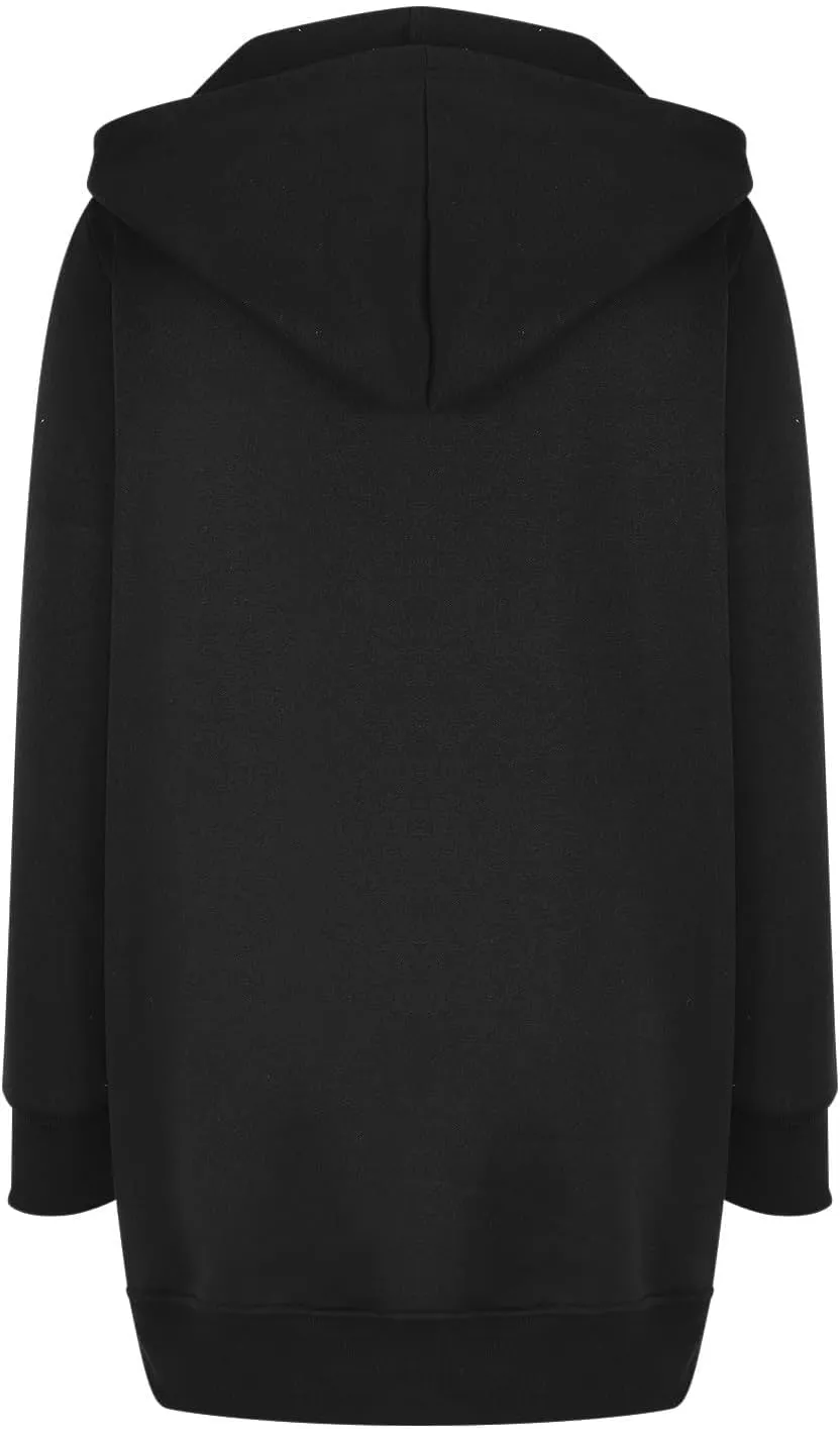 Womens Long Fleece Zip Up Jacket 2024 Fall Casual,Oversized Hoodie Sleeve Sweatshirt with Pockets Winter Coats