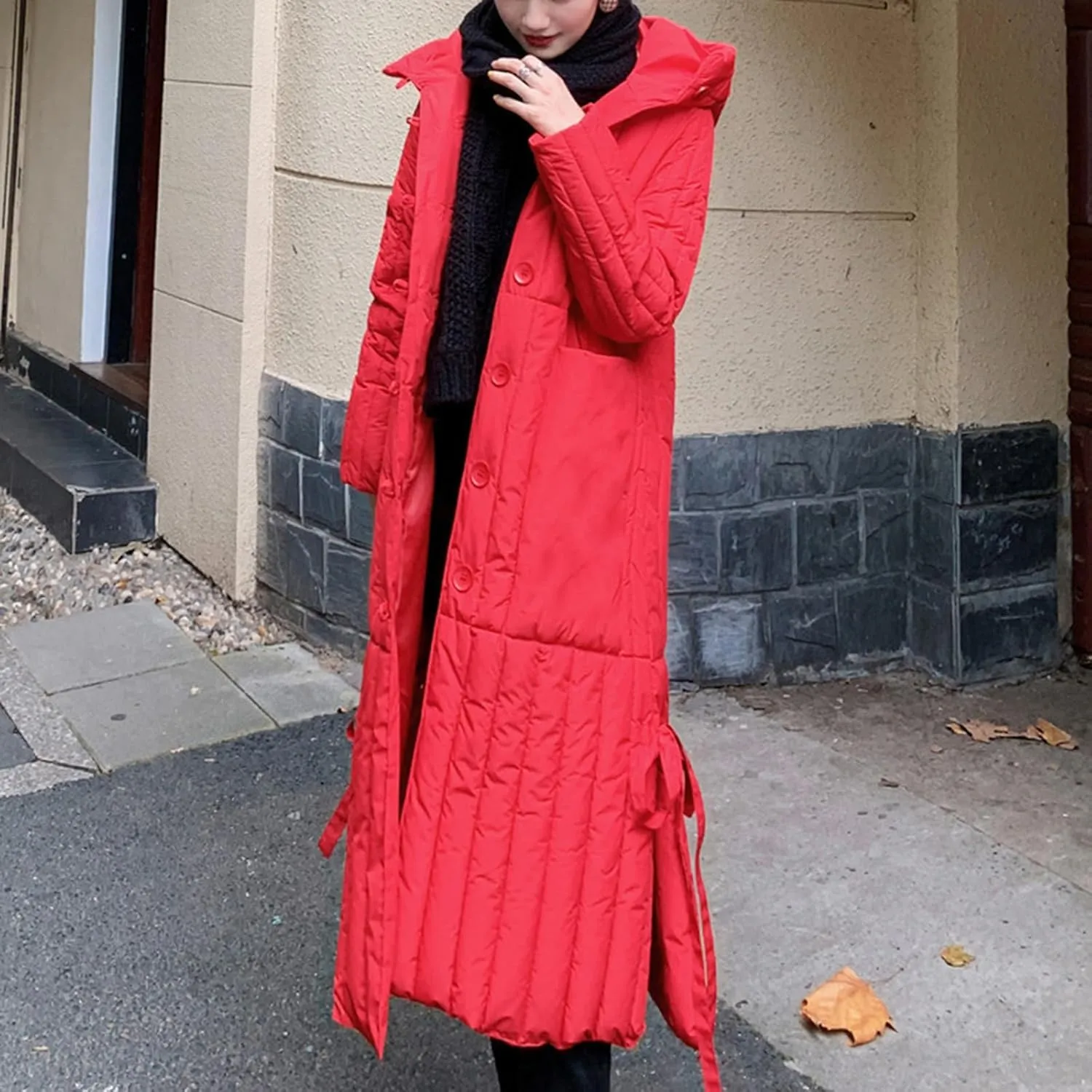 Womens Long Hooded Puffer Jackets Plus Size Lightweight Quilted Jackets Thicken Down Coats Warm Outerwear with Pockets