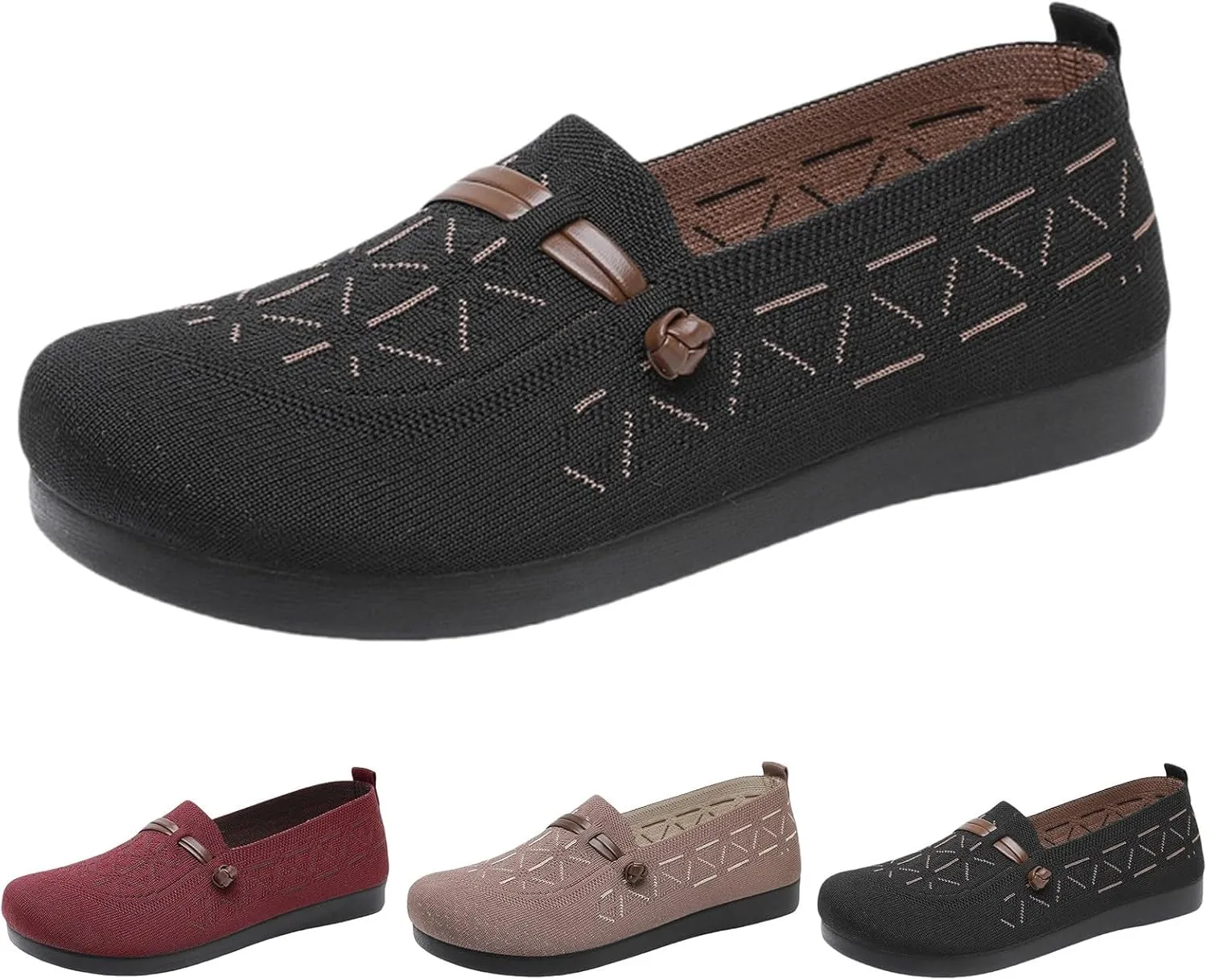 Women's Mesh Casual Shoes Breathable Flying Woven Orthopedic Sneaker Knit Slip On Walking Shoes Wide Width Dressy Flats