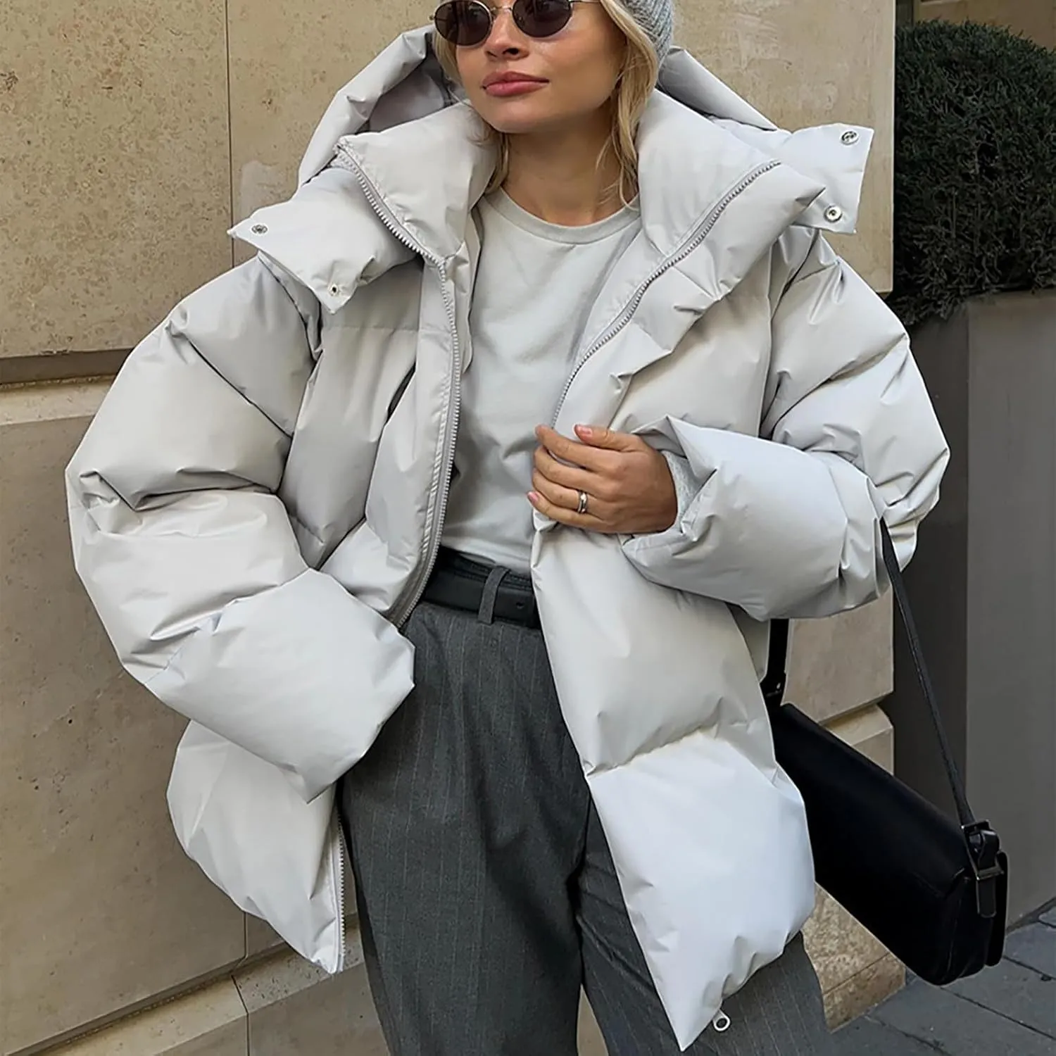 Womens Quilted Puffer Coat Hoodie Winter Oversized Mid-Length Padded Down Jacket Warm Heavyweight Bubble Outerwear