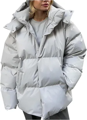 Womens Quilted Puffer Coat Hoodie Winter Oversized Mid-Length Padded Down Jacket Warm Heavyweight Bubble Outerwear