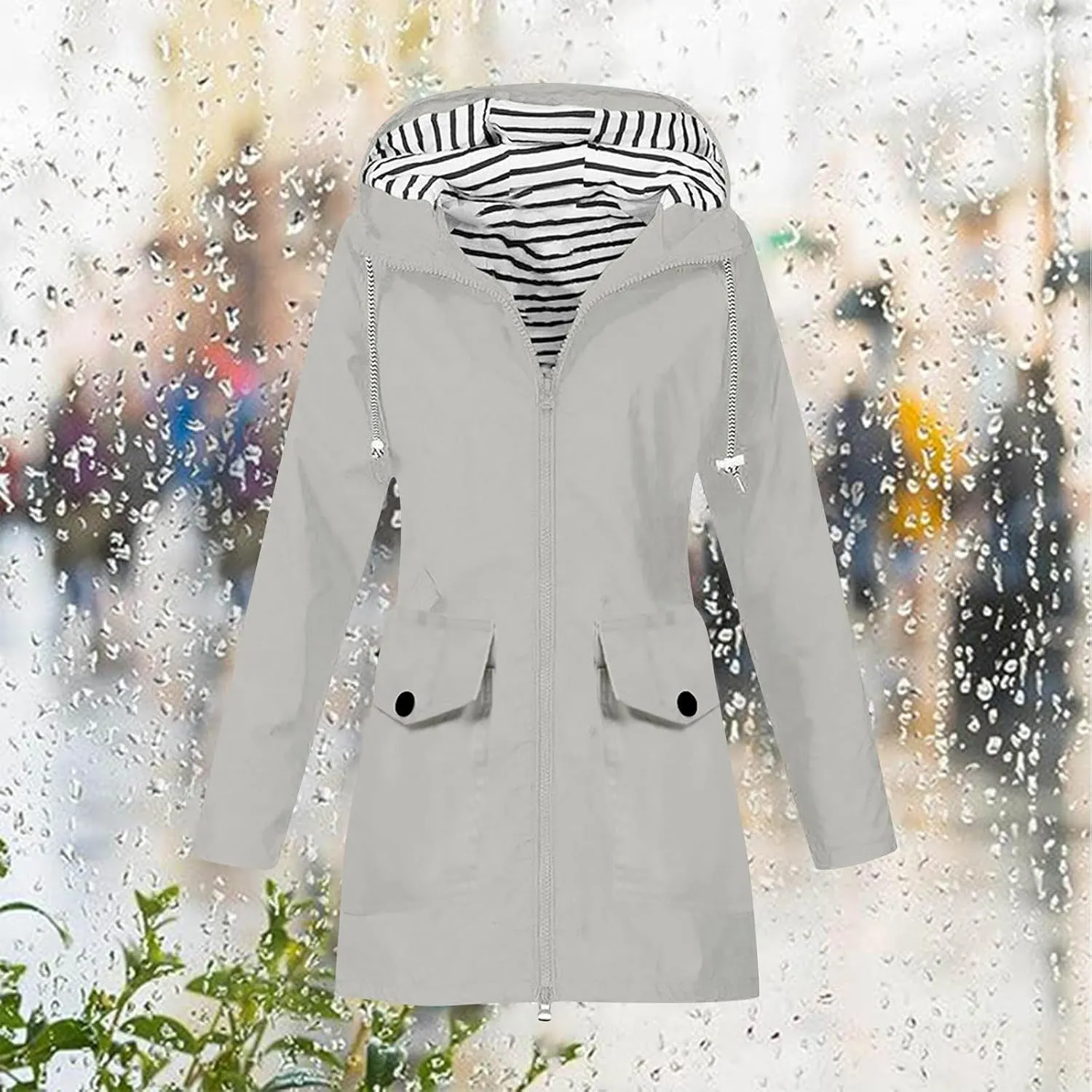 Womens Rain Jacket Waterproof with Hood, Rain Coats for Women Outdoor Lightweight Jackets Fall Athletic Windbreaker