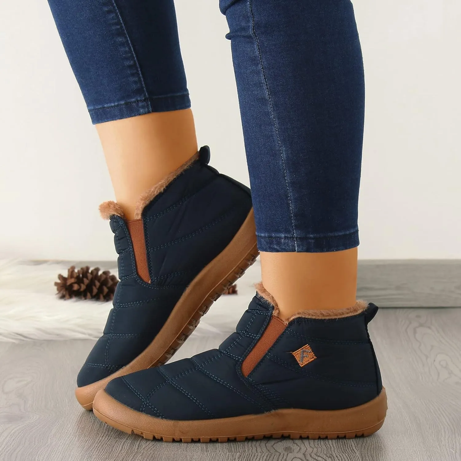 Womens Snow Boots Waterproof Wide Size 7 White Snow Boots Women Winter Brown Fur Boots for Women Waterproof Boots for Winter Waterproof Botas De Invierno Para Mujer Negras