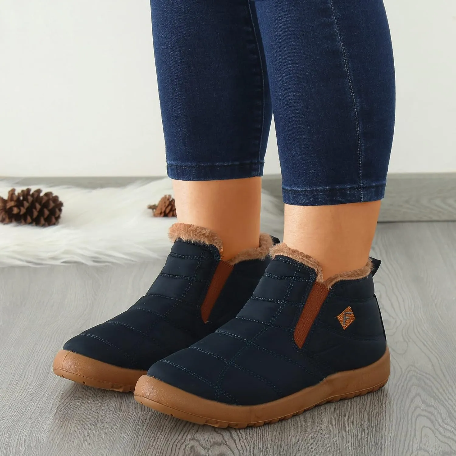 Womens Snow Boots Waterproof Wide Size 7 White Snow Boots Women Winter Brown Fur Boots for Women Waterproof Boots for Winter Waterproof Botas De Invierno Para Mujer Negras