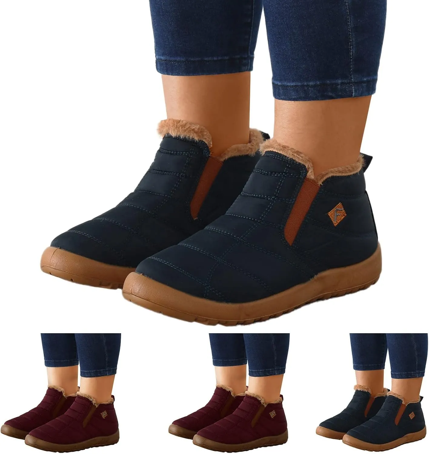 Womens Snow Boots Waterproof Wide Size 7 White Snow Boots Women Winter Brown Fur Boots for Women Waterproof Boots for Winter Waterproof Botas De Invierno Para Mujer Negras