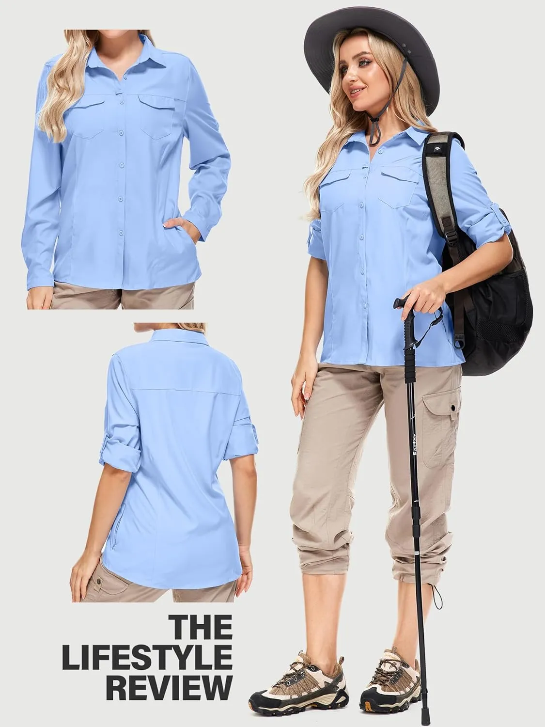 Women's Sun Protection Fishing Shirts Long Sleeve Travel Work Shirts for Men UPF50  Safari Shirts with Zipper Pockets