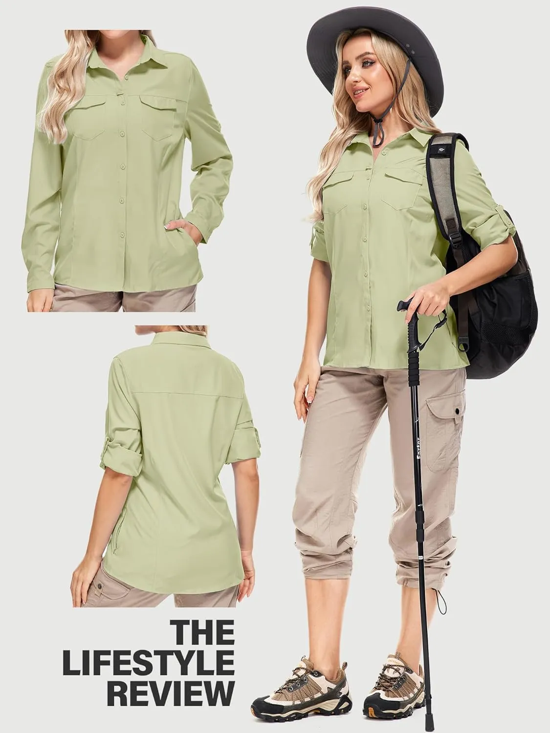 Women's Sun Protection Fishing Shirts Long Sleeve Travel Work Shirts for Men UPF50  Safari Shirts with Zipper Pockets