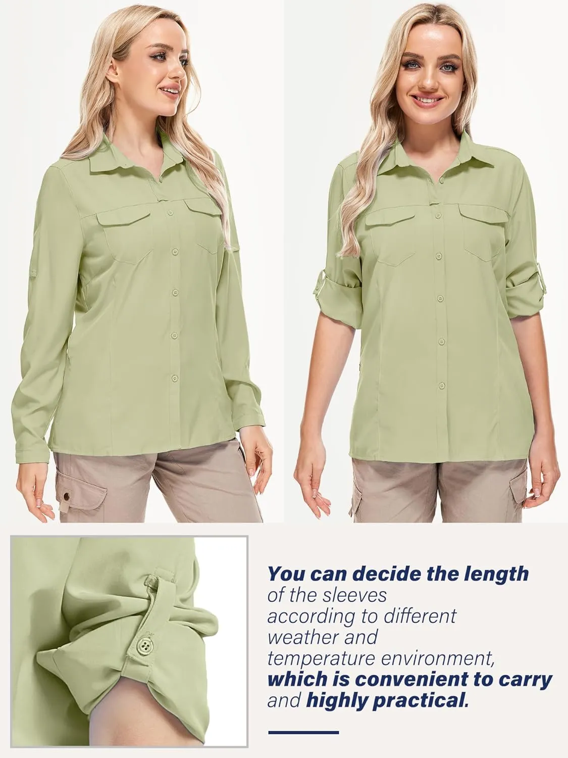 Women's Sun Protection Fishing Shirts Long Sleeve Travel Work Shirts for Men UPF50  Safari Shirts with Zipper Pockets