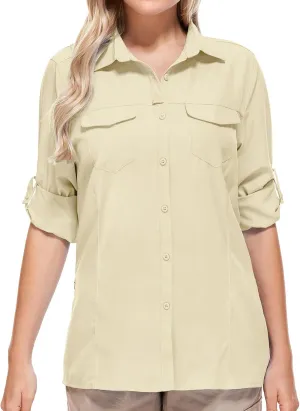 Women's Sun Protection Fishing Shirts Long Sleeve Travel Work Shirts for Men UPF50  Safari Shirts with Zipper Pockets