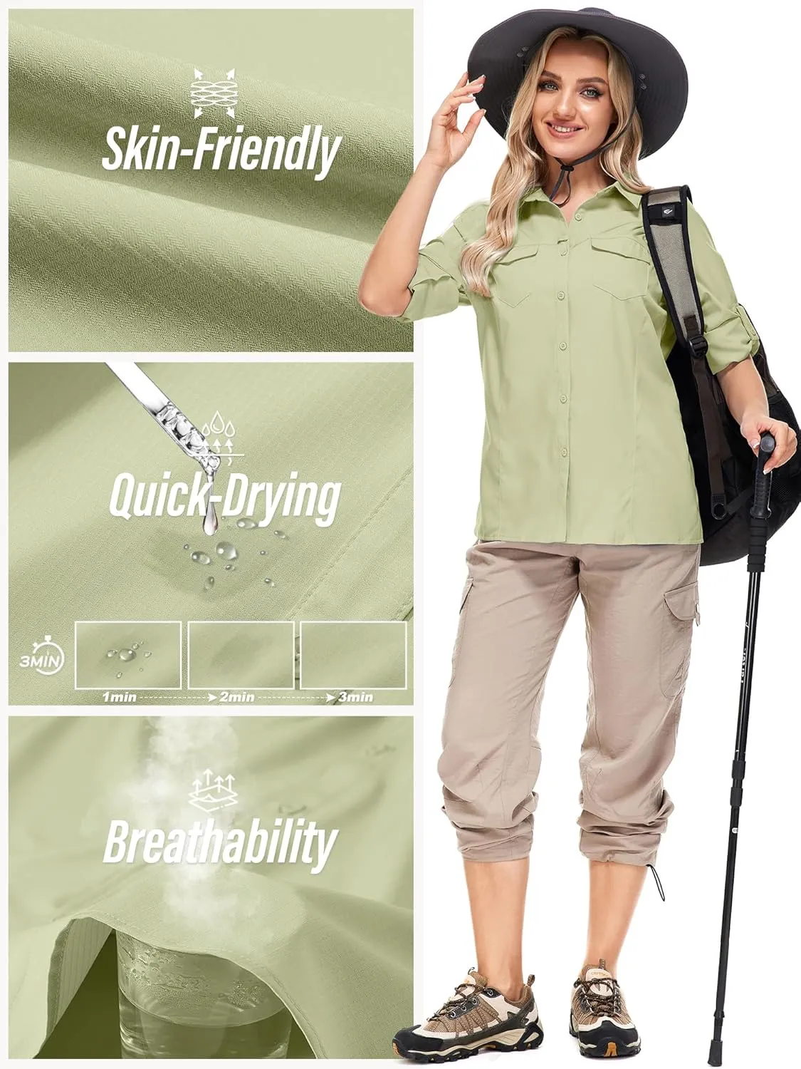Women's Sun Protection Fishing Shirts Long Sleeve Travel Work Shirts for Men UPF50  Safari Shirts with Zipper Pockets