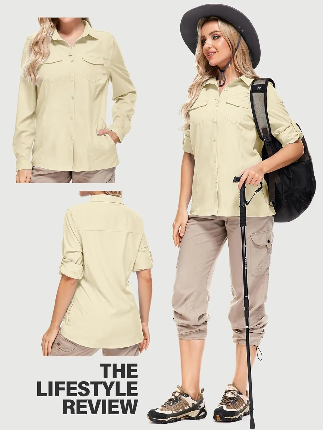 Women's Sun Protection Fishing Shirts Long Sleeve Travel Work Shirts for Men UPF50  Safari Shirts with Zipper Pockets
