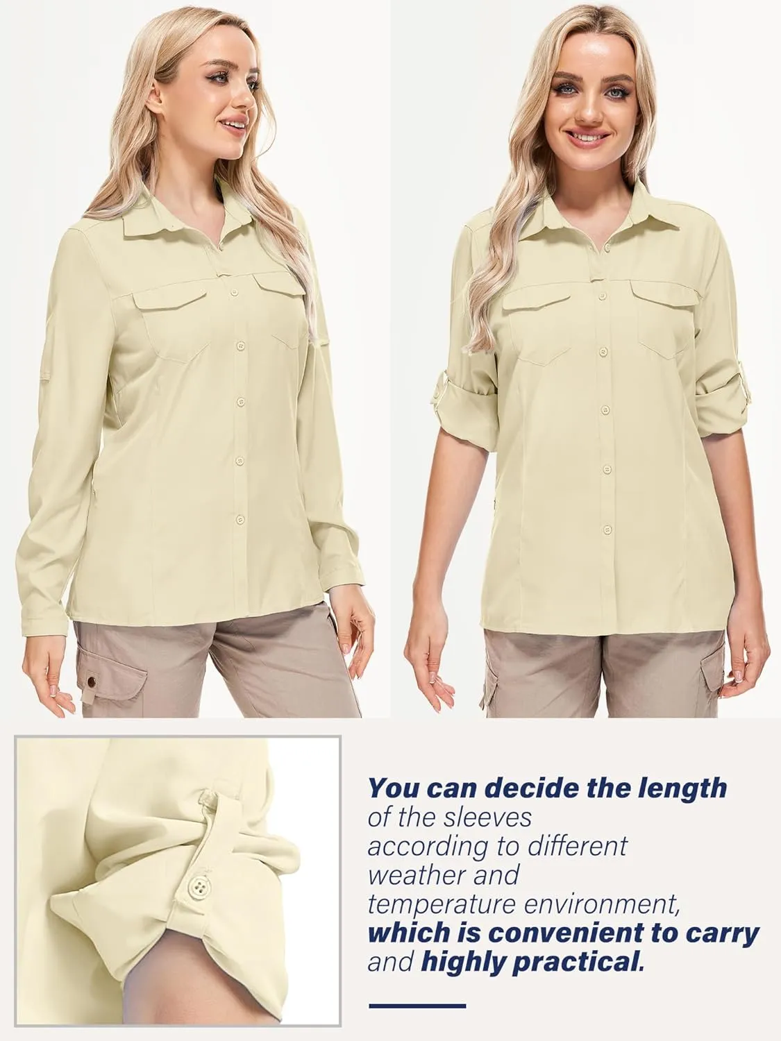 Women's Sun Protection Fishing Shirts Long Sleeve Travel Work Shirts for Men UPF50  Safari Shirts with Zipper Pockets