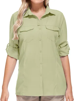 Women's Sun Protection Fishing Shirts Long Sleeve Travel Work Shirts for Men UPF50  Safari Shirts with Zipper Pockets