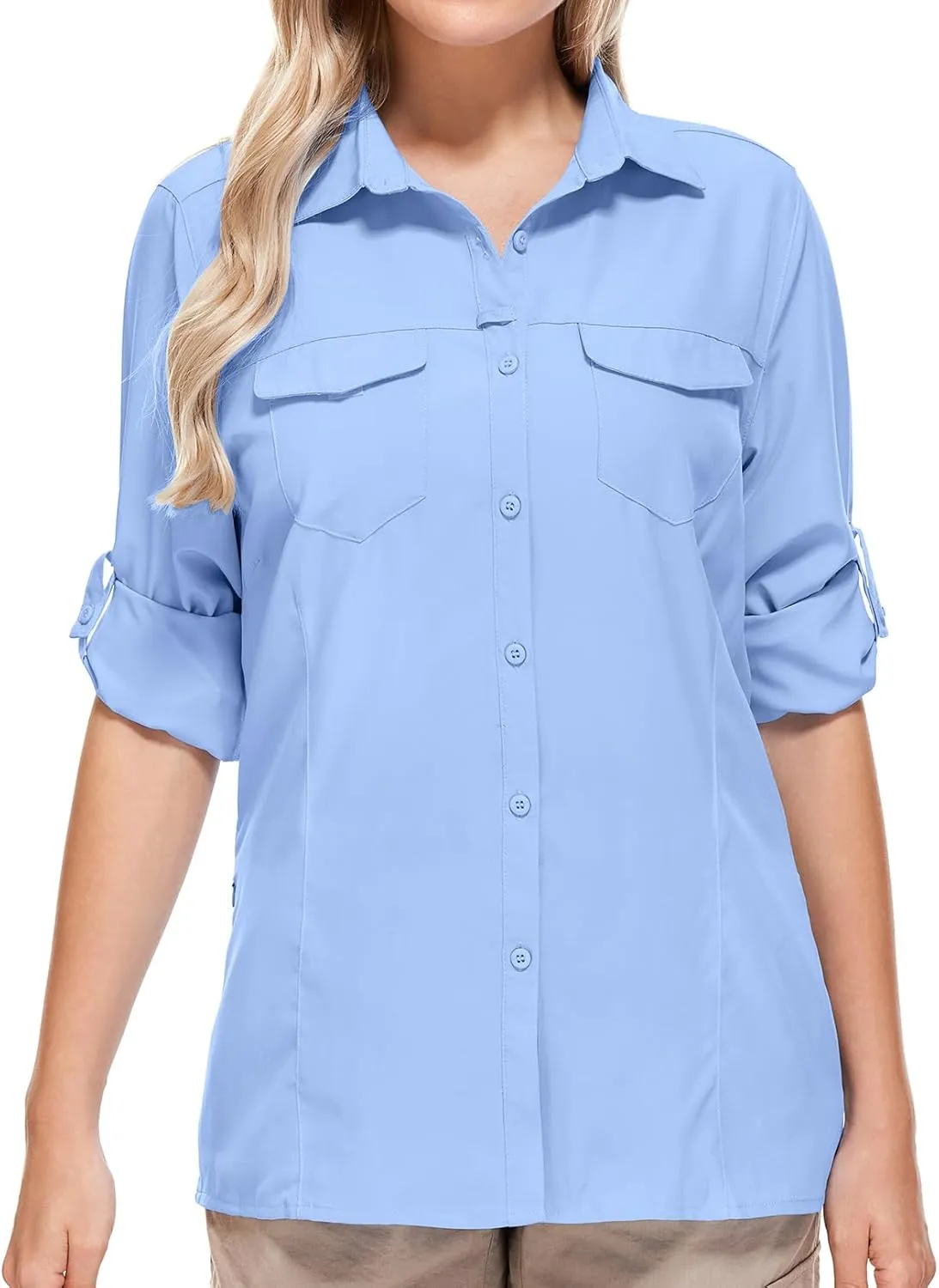 Women's Sun Protection Fishing Shirts Long Sleeve Travel Work Shirts for Men UPF50  Safari Shirts with Zipper Pockets