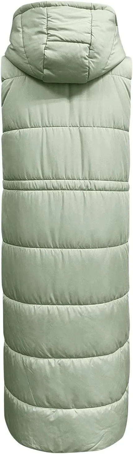 Women's Vest Coat Casual Sleeveless Oversized Long Jackets Solid Color Zip Up Down Jacket Quilted Outdoor Fleece Coat
