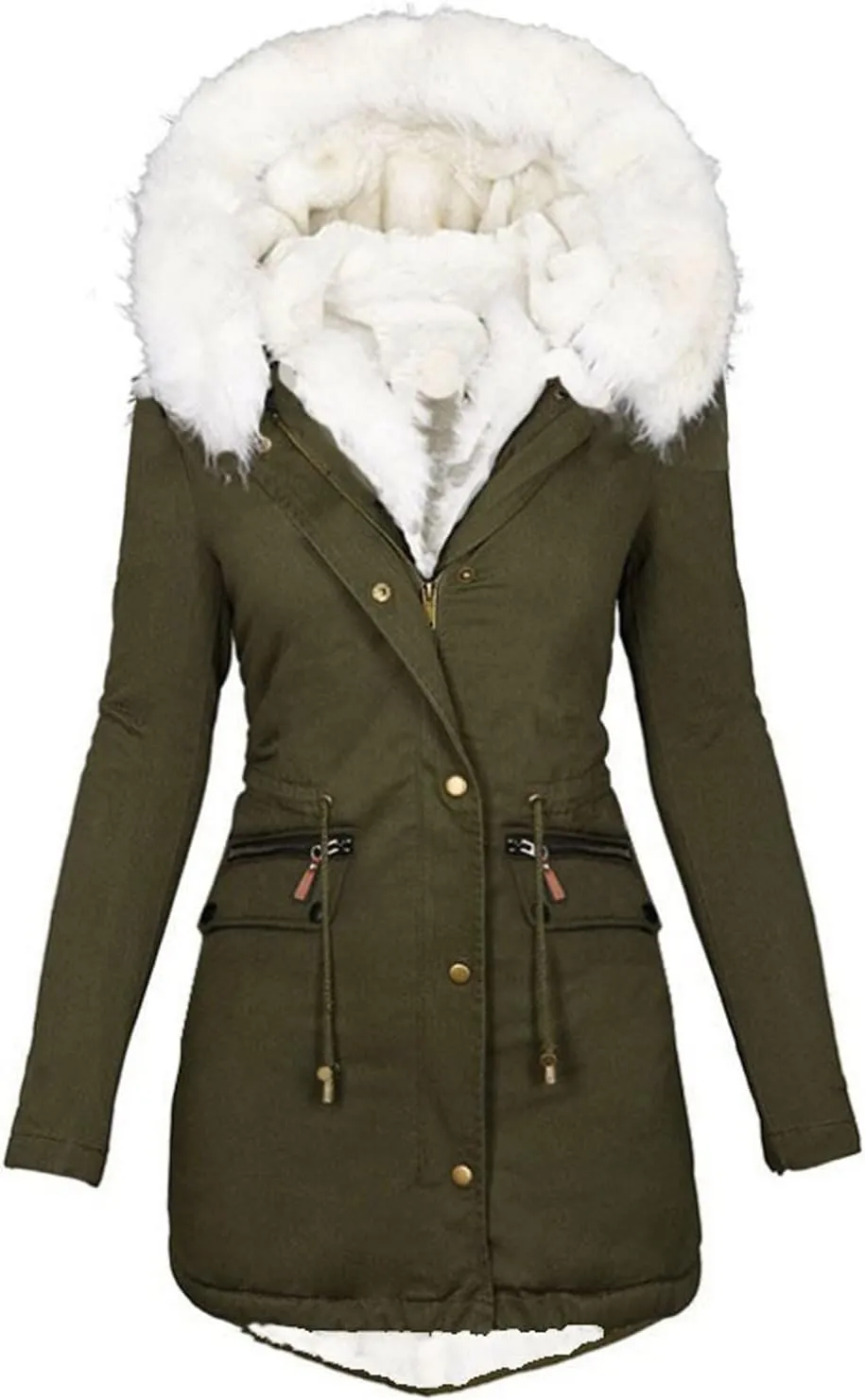 Womens Winter Coats Thicken Fleece Overcoats Warm Trench Coat Sherpa Lined Coats Warm Cotton Jackets Hood Outerwear