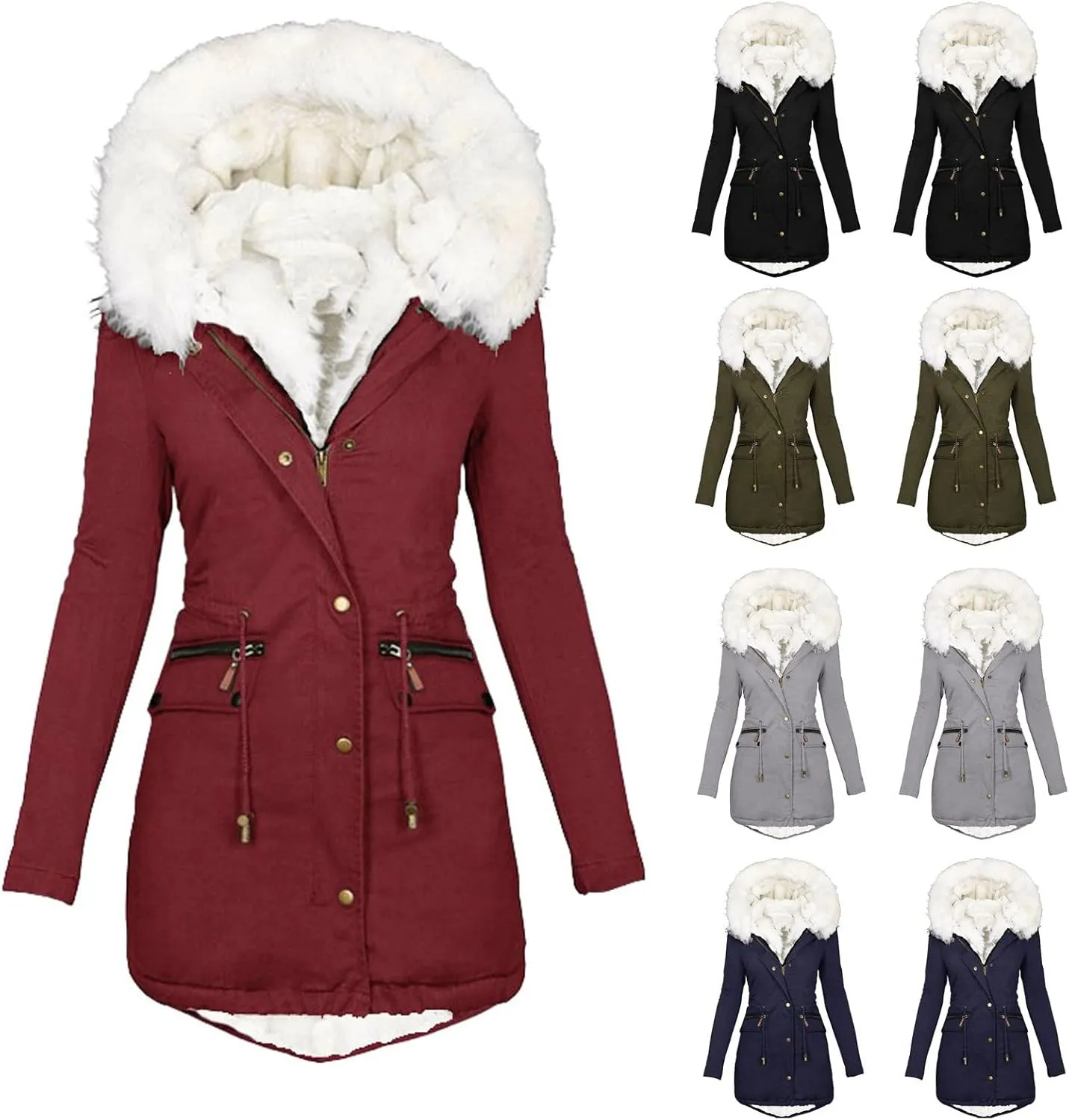 Womens Winter Coats Thicken Fleece Overcoats Warm Trench Coat Sherpa Lined Coats Warm Cotton Jackets Hood Outerwear