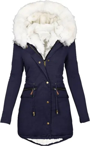 Womens Winter Coats Thicken Fleece Overcoats Warm Trench Coat Sherpa Lined Coats Warm Cotton Jackets Hood Outerwear