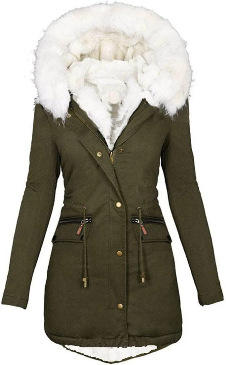 Womens Winter Coats Thicken Fleece Overcoats Warm Trench Coat Sherpa Lined Coats Warm Cotton Jackets Hood Outerwear