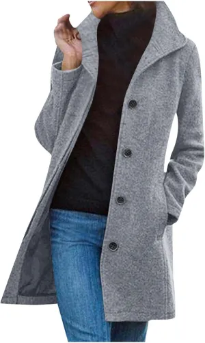 Wool Peacoats for Women 2024 Casual Single Breasted Mid-Length Jackets Coat Fall Winter Lapel Neck Windbreaker Trench Coats