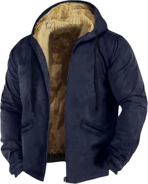 Ymosrh Men's Casual Fleece Jackets Full Zip Hoodie Jacket Sherpa Lined Warm Winter Work Coats Outdoor Jacket, M-7XL