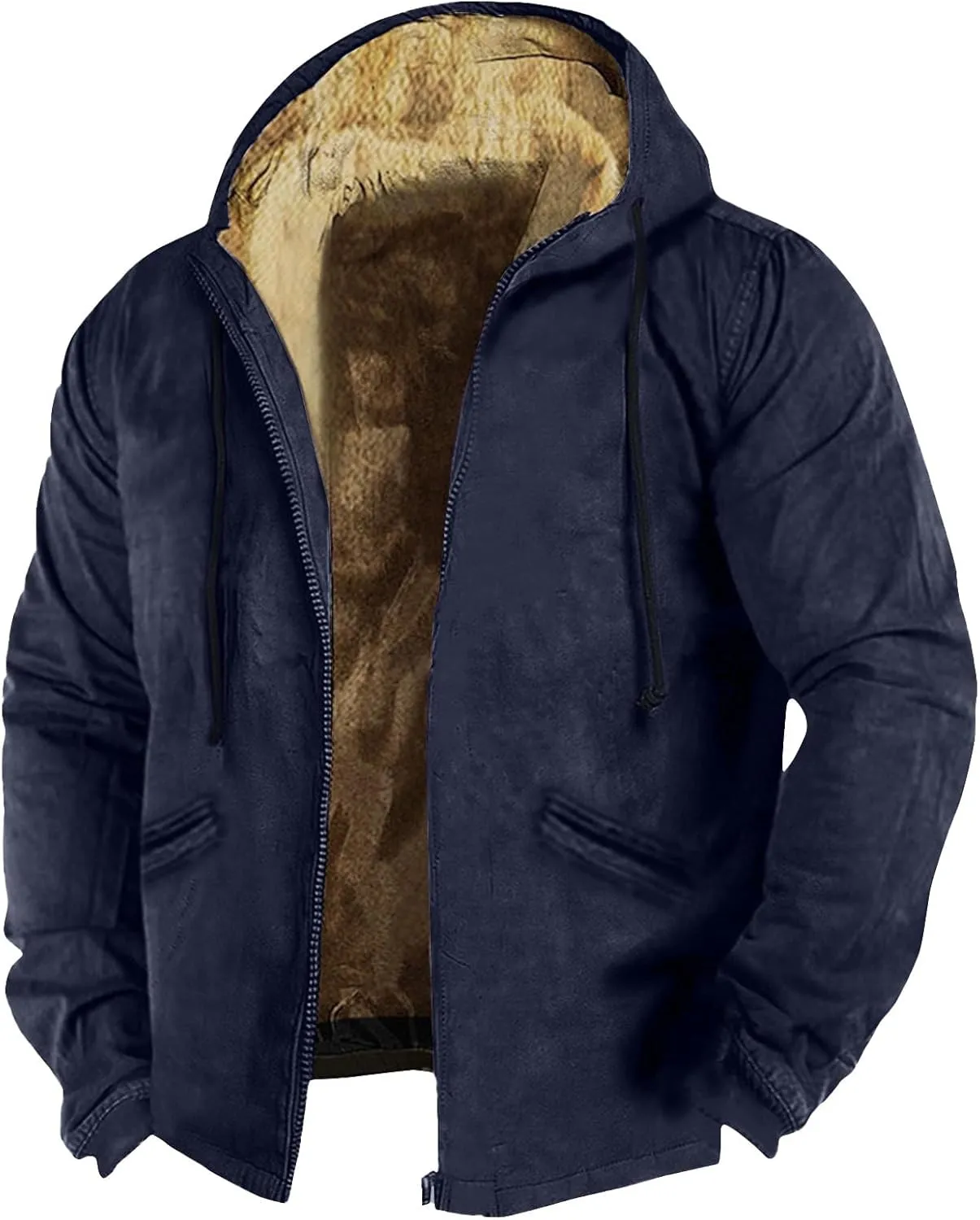 Ymosrh Men's Casual Fleece Jackets Full Zip Hoodie Jacket Sherpa Lined Warm Winter Work Coats Outdoor Jacket, M-7XL