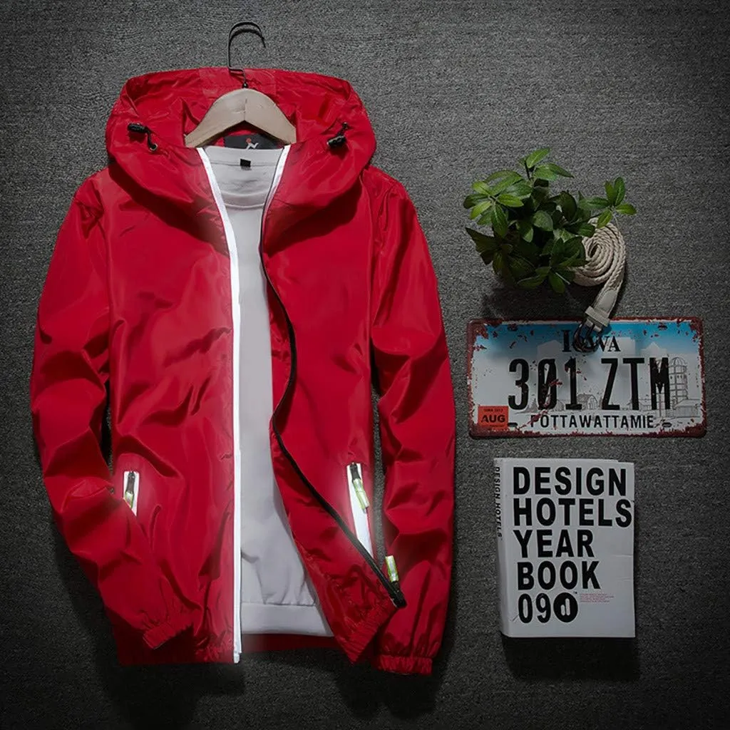 Ymosrh Men's Jackets Rain Jacket Waterproof With Hooded Hiking Coat Casual Lightweight Windbreaker Light Jacket, M-7XL