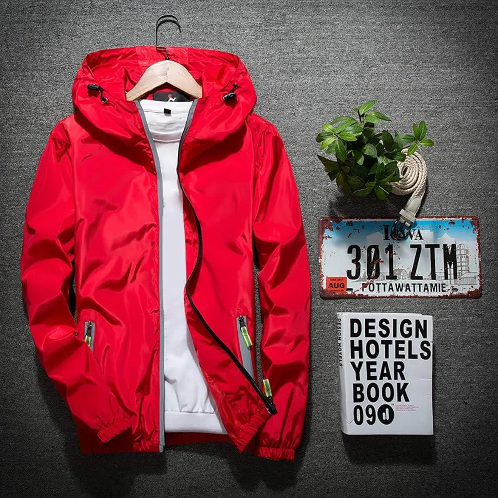 Ymosrh Men's Jackets Rain Jacket Waterproof With Hooded Hiking Coat Casual Lightweight Windbreaker Light Jacket, M-7XL