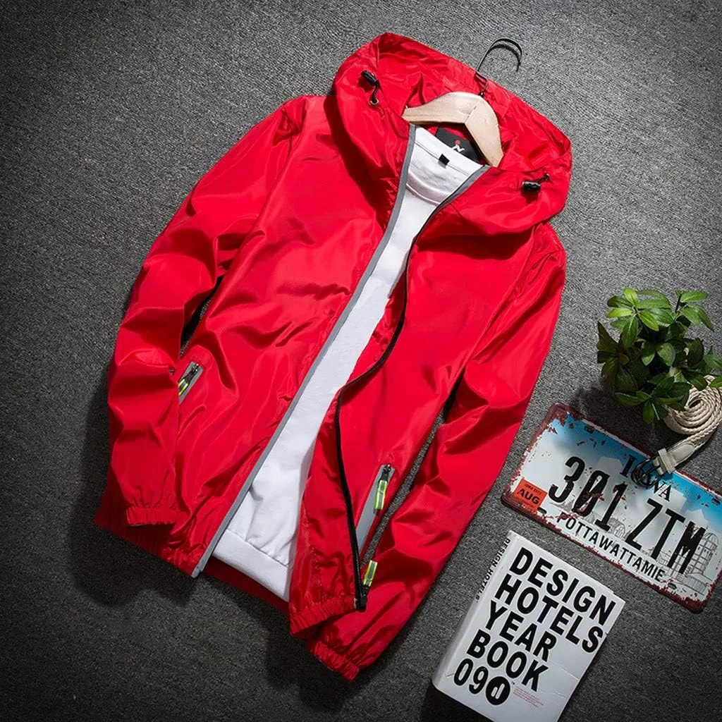 Ymosrh Men's Jackets Rain Jacket Waterproof With Hooded Hiking Coat Casual Lightweight Windbreaker Light Jacket, M-7XL