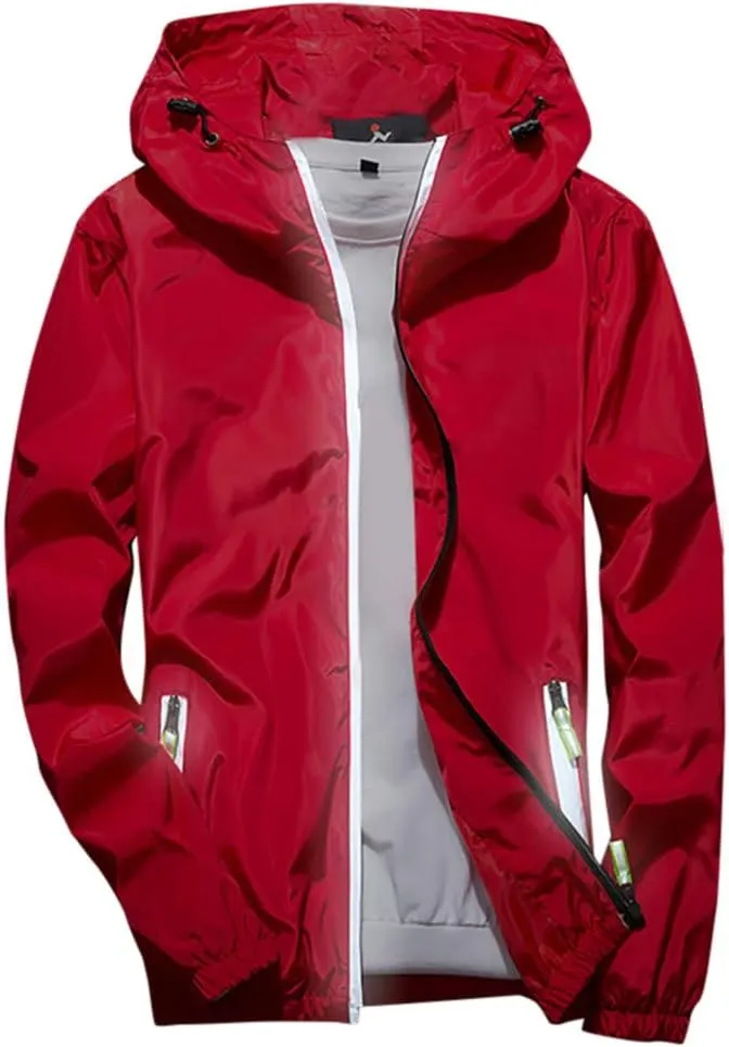 Ymosrh Men's Jackets Rain Jacket Waterproof With Hooded Hiking Coat Casual Lightweight Windbreaker Light Jacket, M-7XL