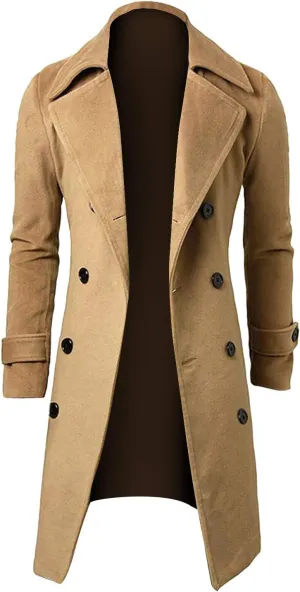 Ymosrh Winter Jackets for Men Slim Stylish Trench Coat Double Breasted Long Jacket Coat Mens Fashion Jackets