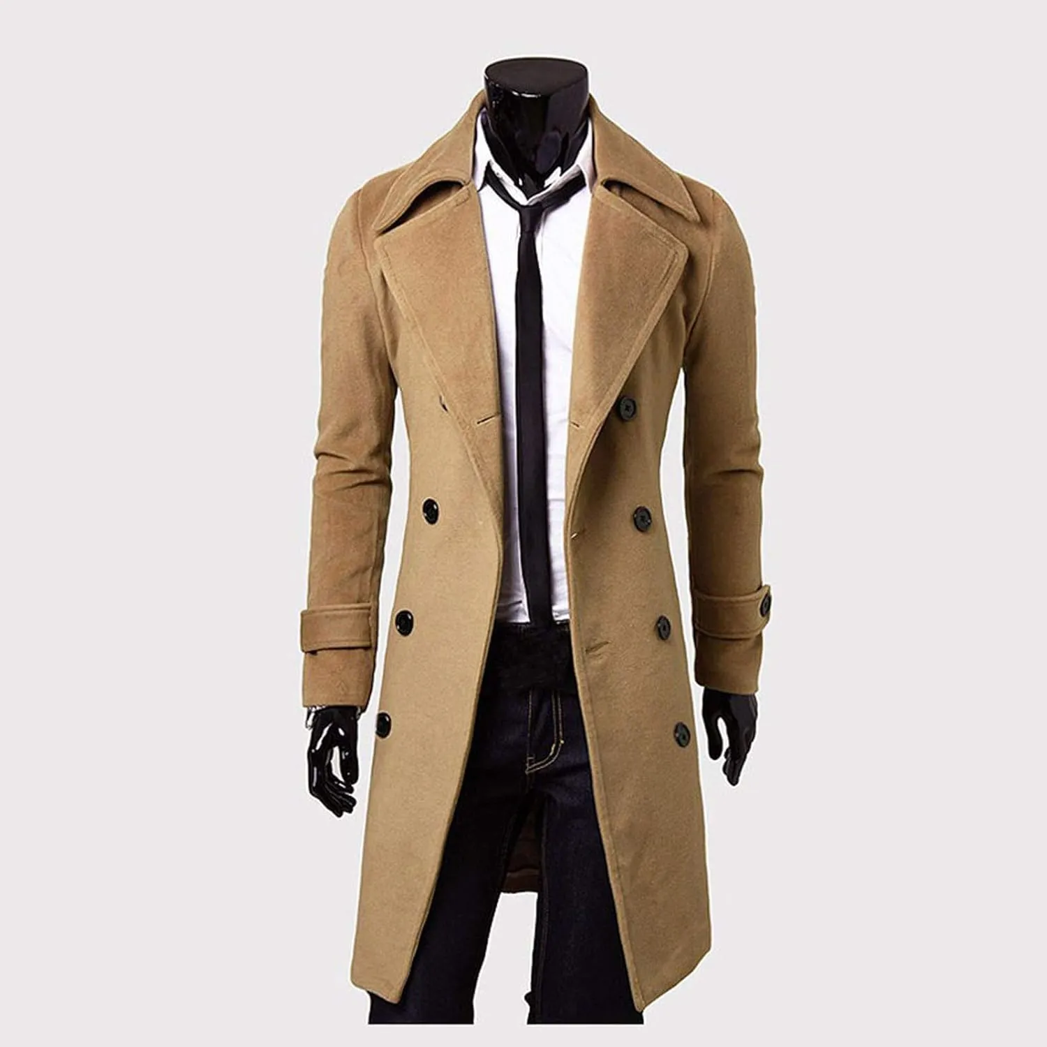 Ymosrh Winter Jackets for Men Slim Stylish Trench Coat Double Breasted Long Jacket Coat Mens Fashion Jackets