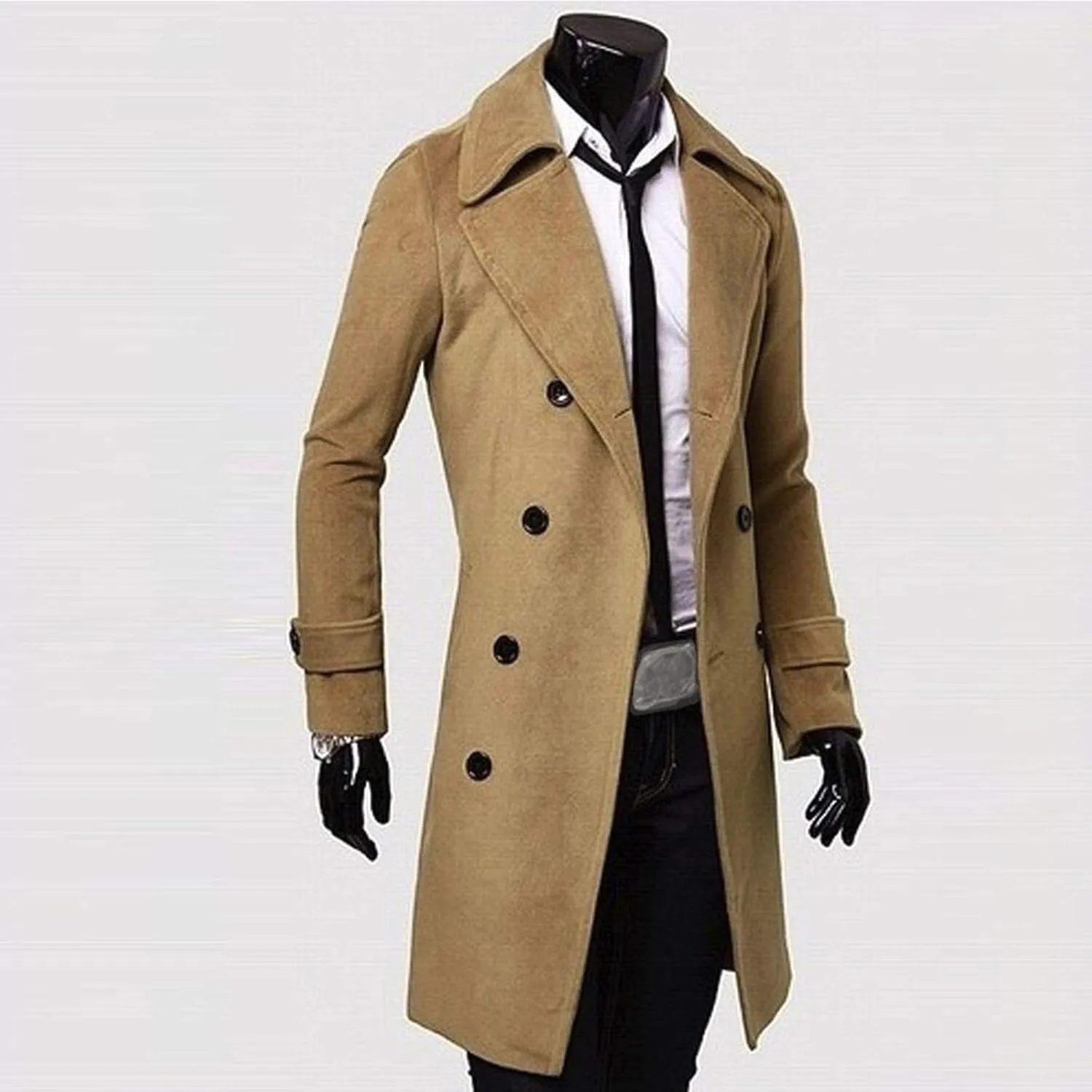 Ymosrh Winter Jackets for Men Slim Stylish Trench Coat Double Breasted Long Jacket Coat Mens Fashion Jackets
