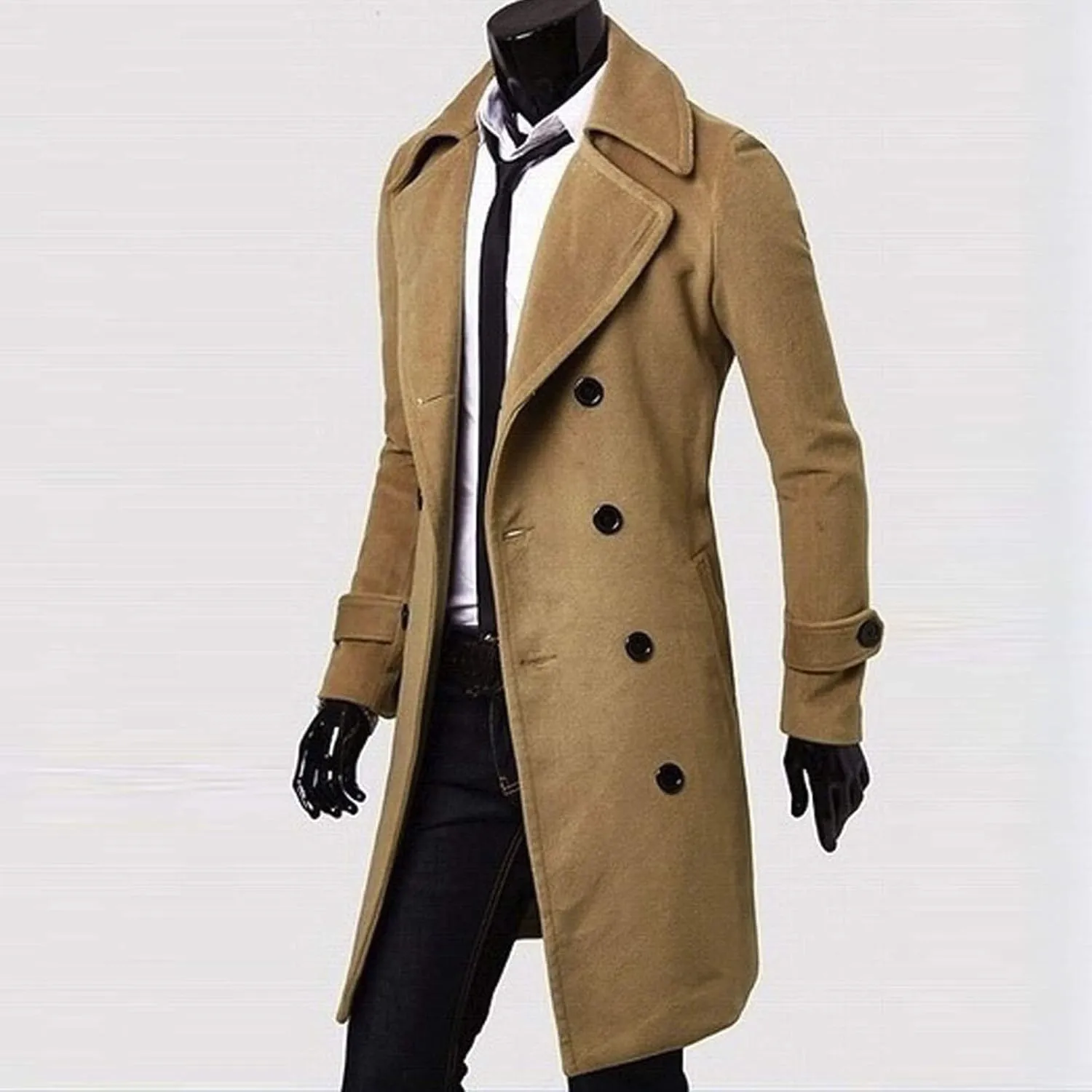 Ymosrh Winter Jackets for Men Slim Stylish Trench Coat Double Breasted Long Jacket Coat Mens Fashion Jackets