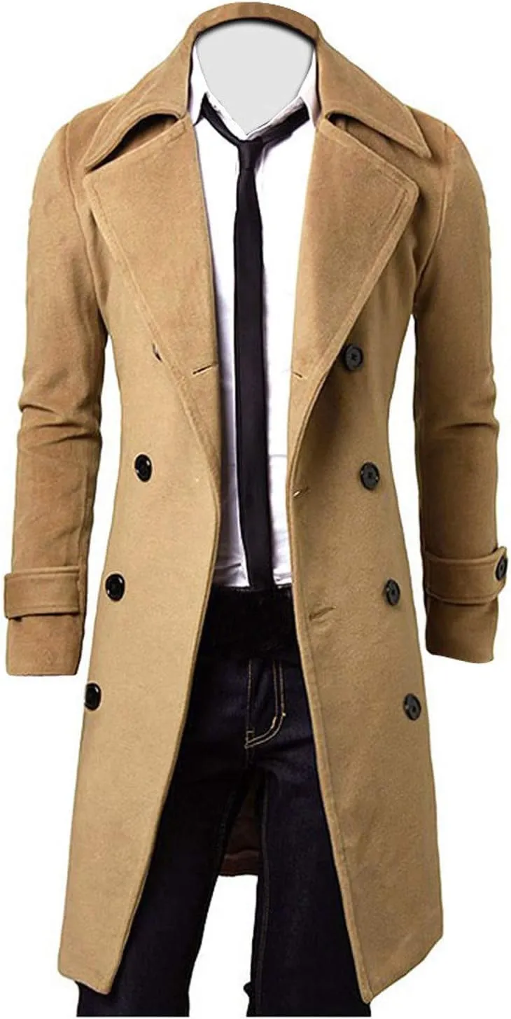 Ymosrh Winter Jackets for Men Slim Stylish Trench Coat Double Breasted Long Jacket Coat Mens Fashion Jackets