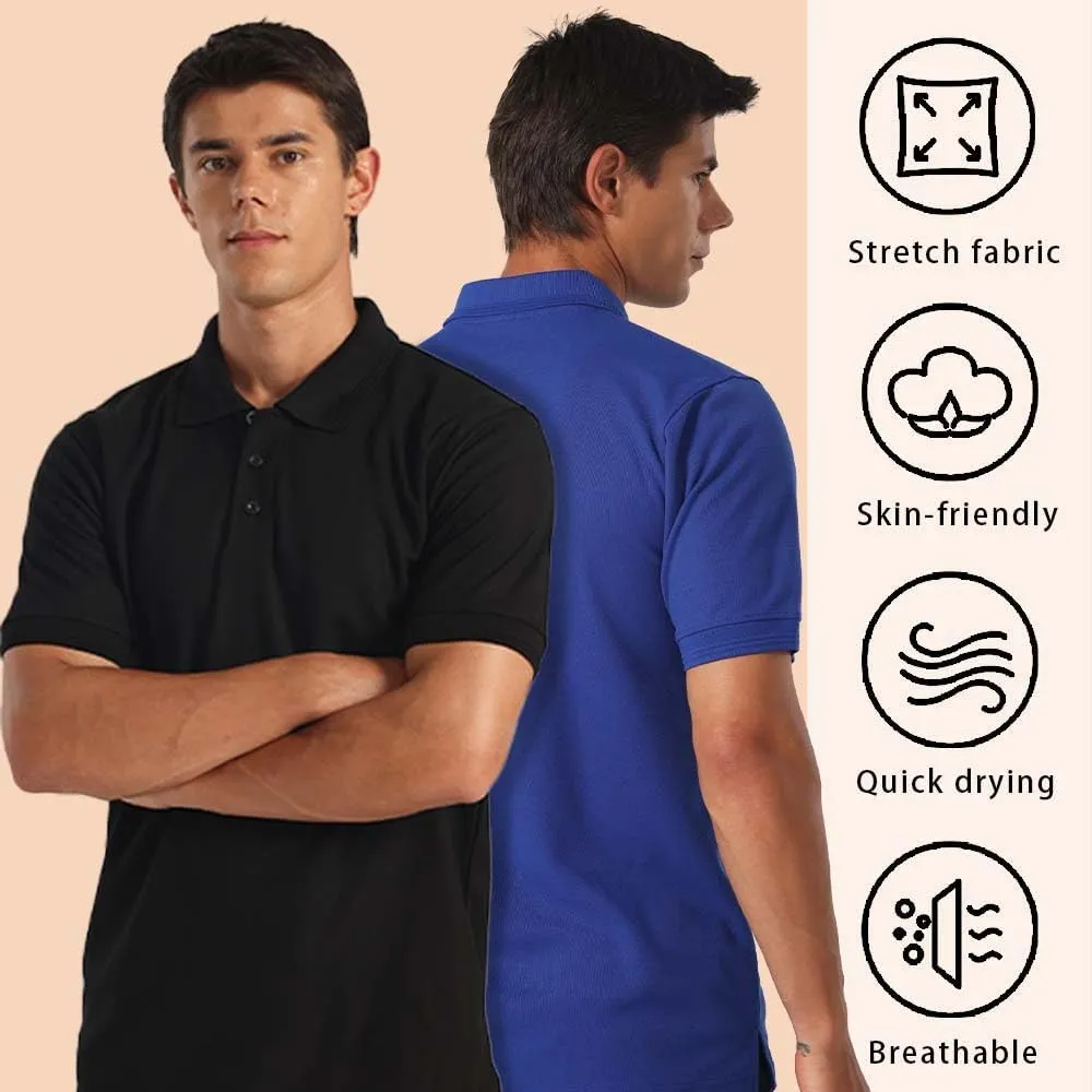 ZH Men's Golf Polo Shirts,3 Pack Polo Shirts for Men,Classic-Fit Polo Shirts,Breathable Polo Shirt for Men