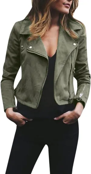 Zip Up Jacket for Women Long Sleeve Notched Lapel Plus Size Motorcycle Coats Fall Winter Y2K Cool Jacket S-5XL