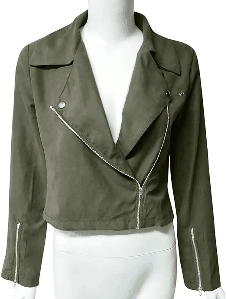 Zip Up Jacket for Women Long Sleeve Notched Lapel Plus Size Motorcycle Coats Fall Winter Y2K Cool Jacket S-5XL