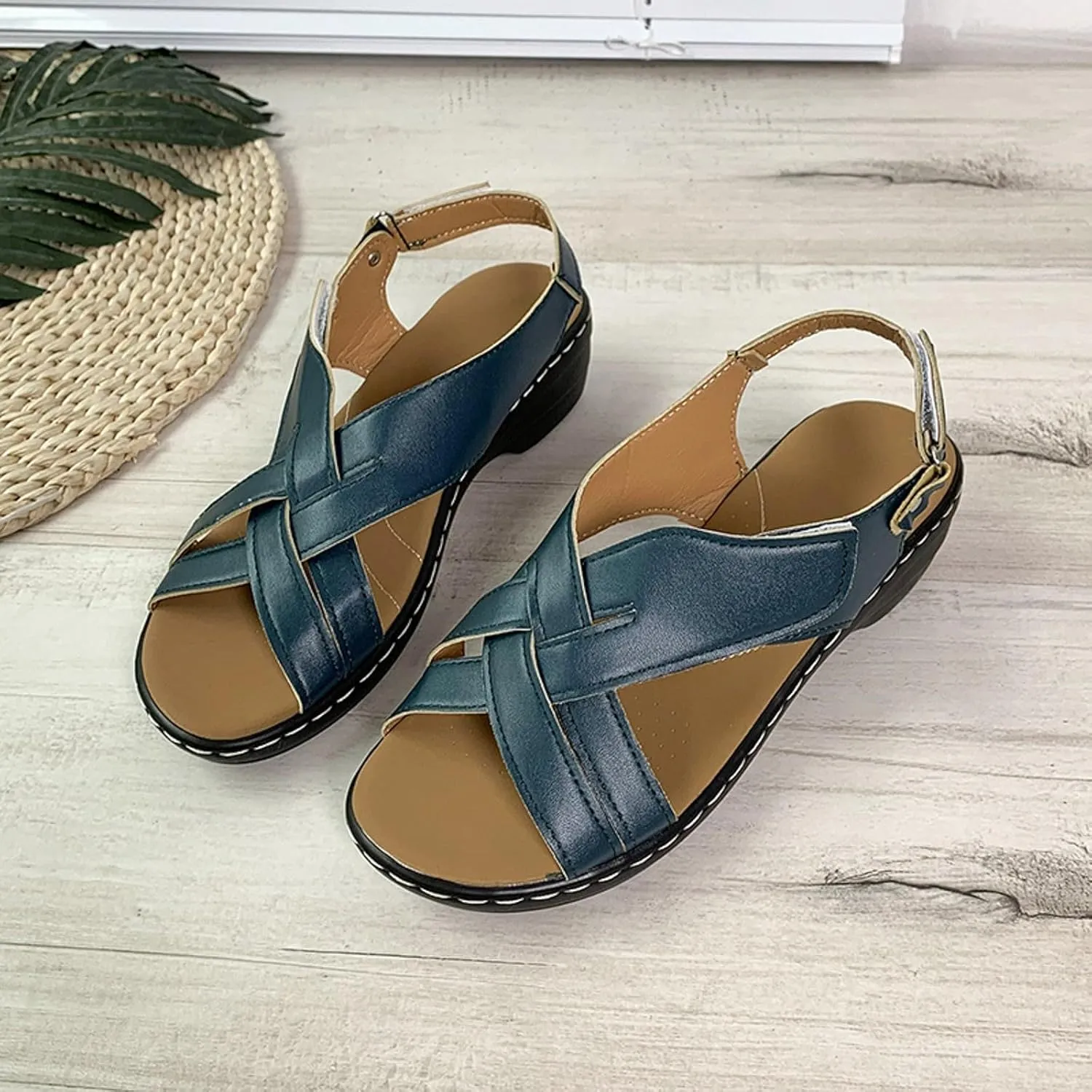 ZSpzx Women's Orthopedic Arch Support Sandals Comfortable for Women Foot Plantar Fasciitis Bunion Slide Open Toe Crisscross Straps Slip On Dressy Summer Adjustable Walking Casual Orthotic Beach Shoes