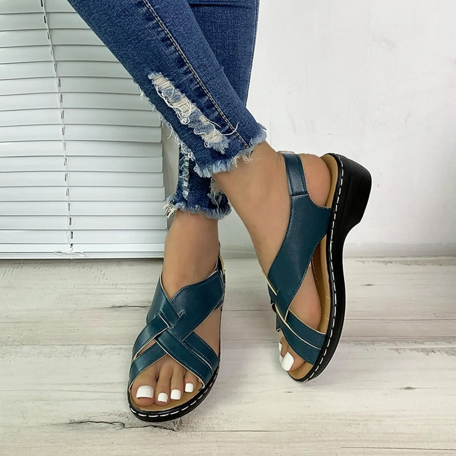 ZSpzx Women's Orthopedic Arch Support Sandals Comfortable for Women Foot Plantar Fasciitis Bunion Slide Open Toe Crisscross Straps Slip On Dressy Summer Adjustable Walking Casual Orthotic Beach Shoes
