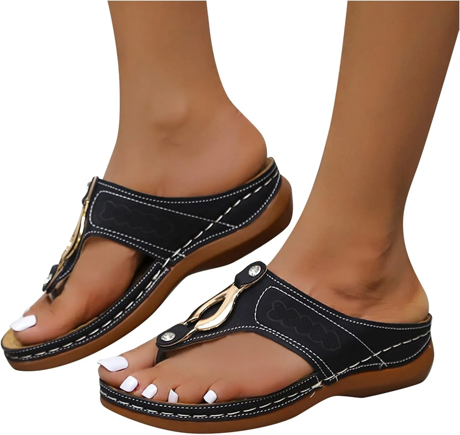 ZSpzx Women's Orthotic Cushion Flip Flops Recovery Walking Sandals for Women Comfortable Metal Plantar Fasciitis Bunion Casual Womens Non Slip-on Outdoor Slides Wedge Slide Dressy Summer Beach Shoes
