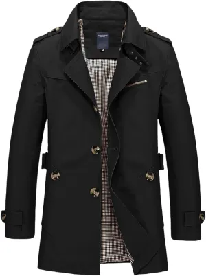ZWRXW Mens Trench Coats Slim Fit Single Breasted Lightweight Lapel Long Jacket Office Fall Overcoat Winter Pea Coat